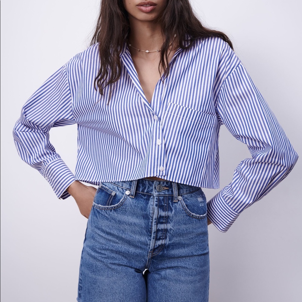 Zara Cropped Striped Button Up